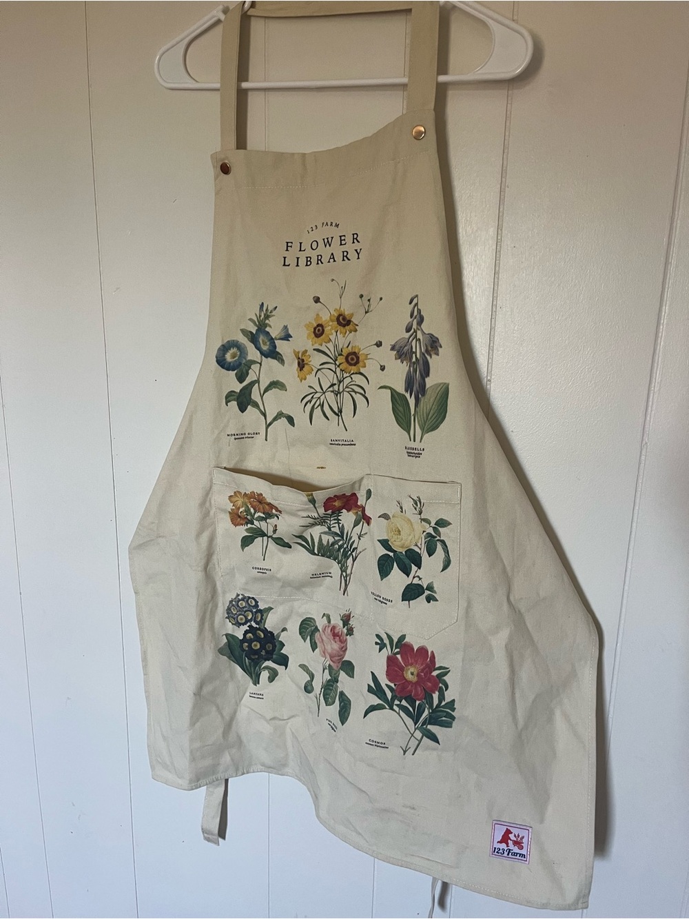 Flower Library Botanical Print Apron in Cream